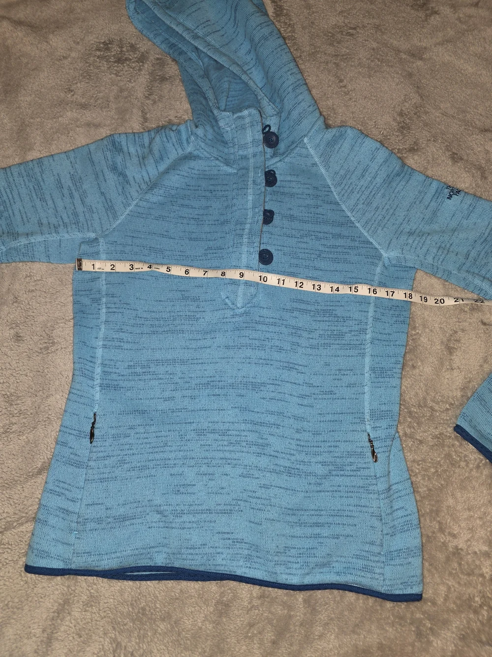 The North Face Women’s Large Blue Hooded Sweater Fleece Pullover Button Neck